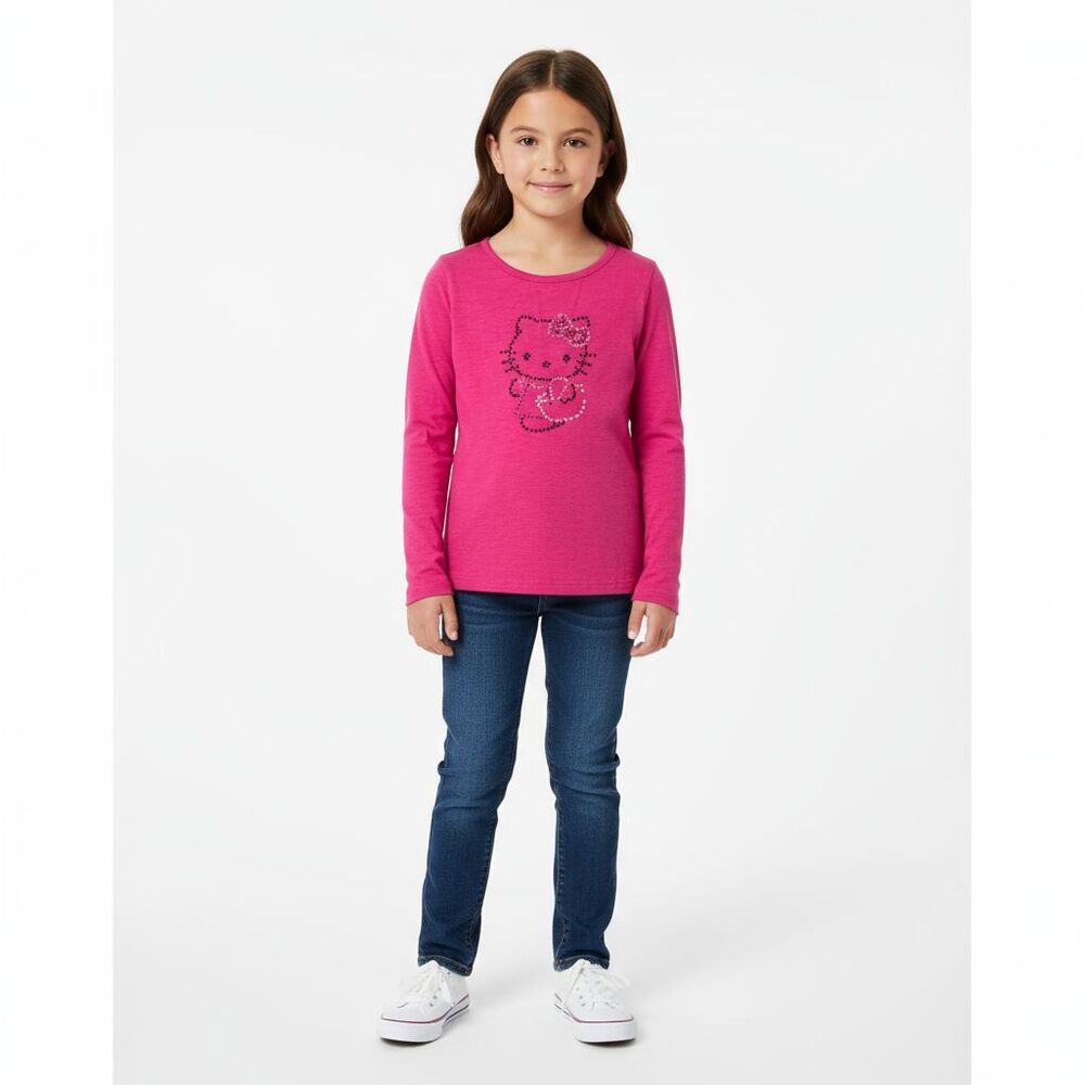 Hello Kitty Gem Shirt GIrls 6 Fuchsia Long-Sleeve Top 6 Rhinestone Fall Winter